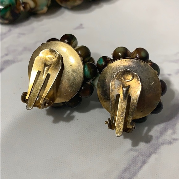 Vintage Boho Marbled Necklace & Clip Earring Set - Picture 7 of 9